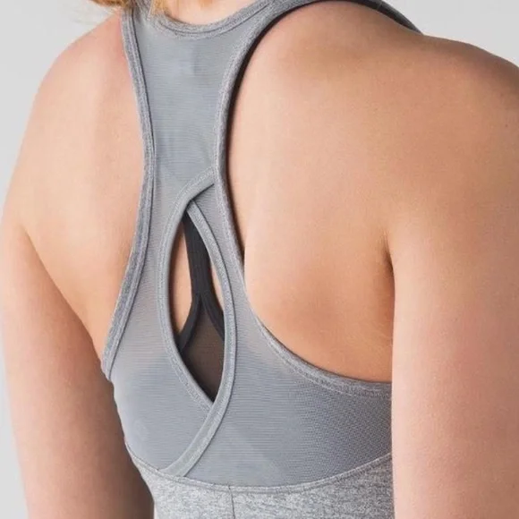 Lululemon Cool Racerback Exhale Tank Top Gray Mesh Cut Out size 4 EUC - Picture 4 of 7
